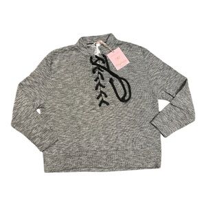 Gray Sweater with Black Lace-Up Detail